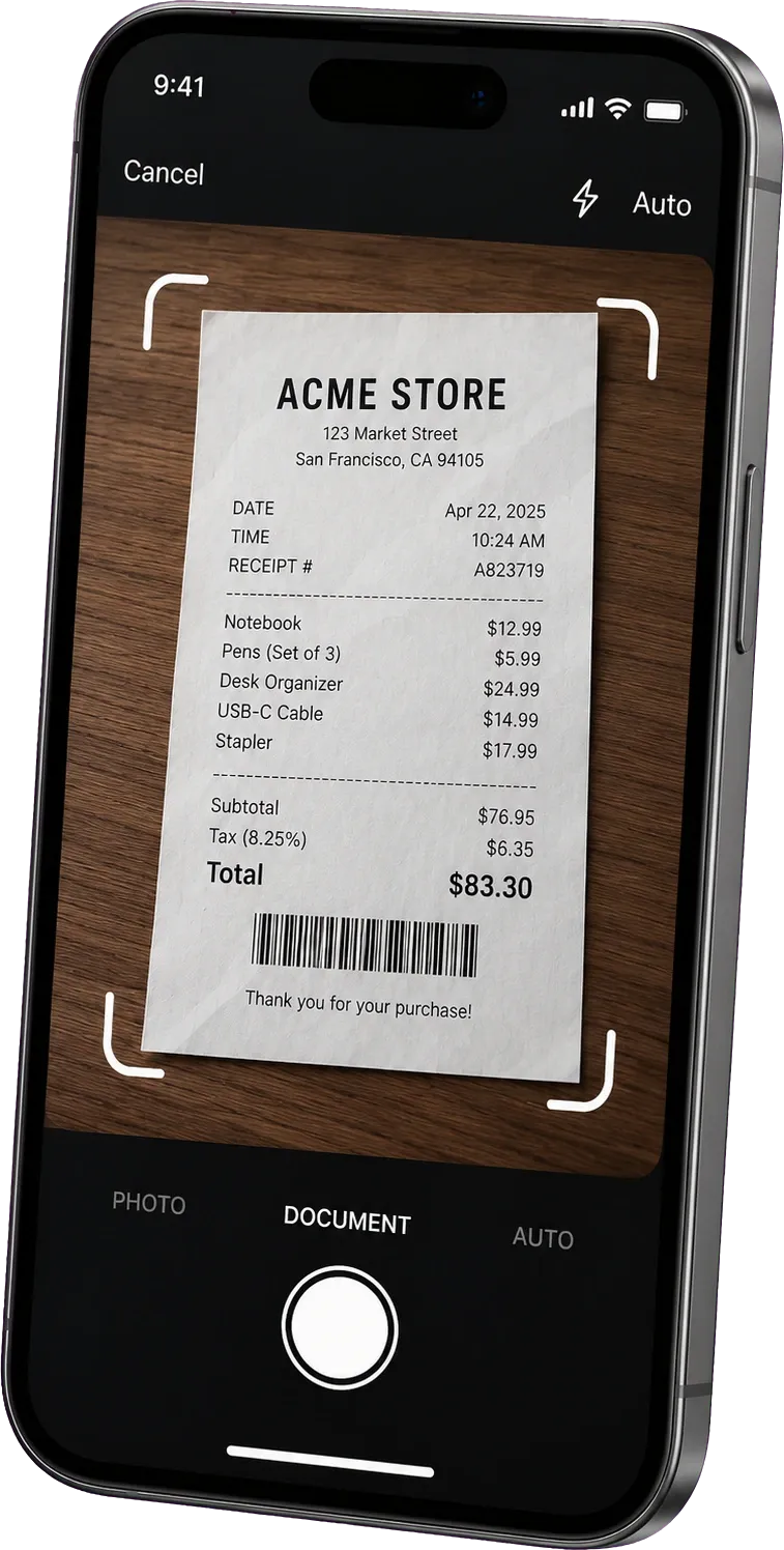 Coffrio scanner detecting the edges of an ACME Store invoice